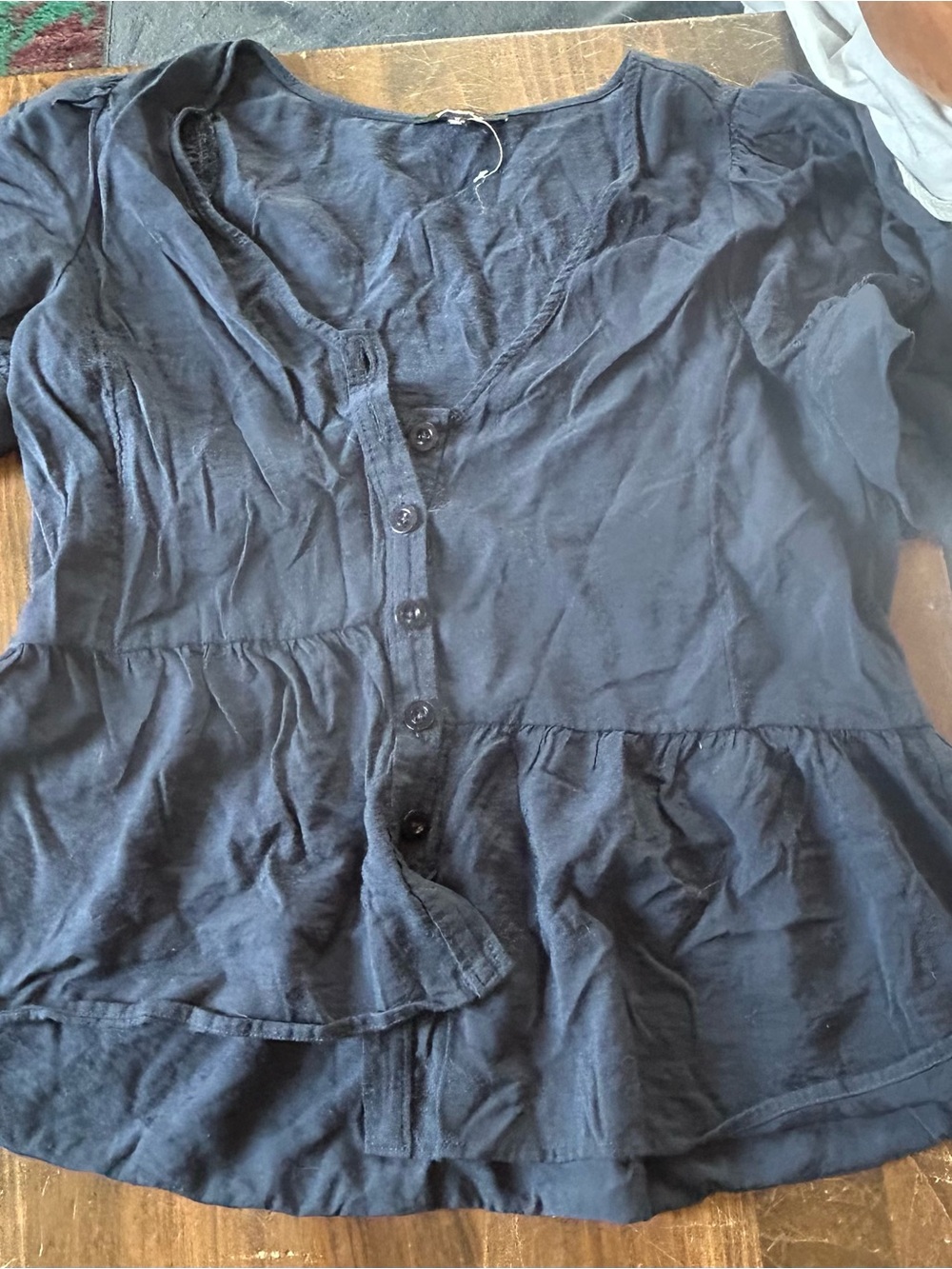 Madewell Medium Navy Button-Front Peplum Top